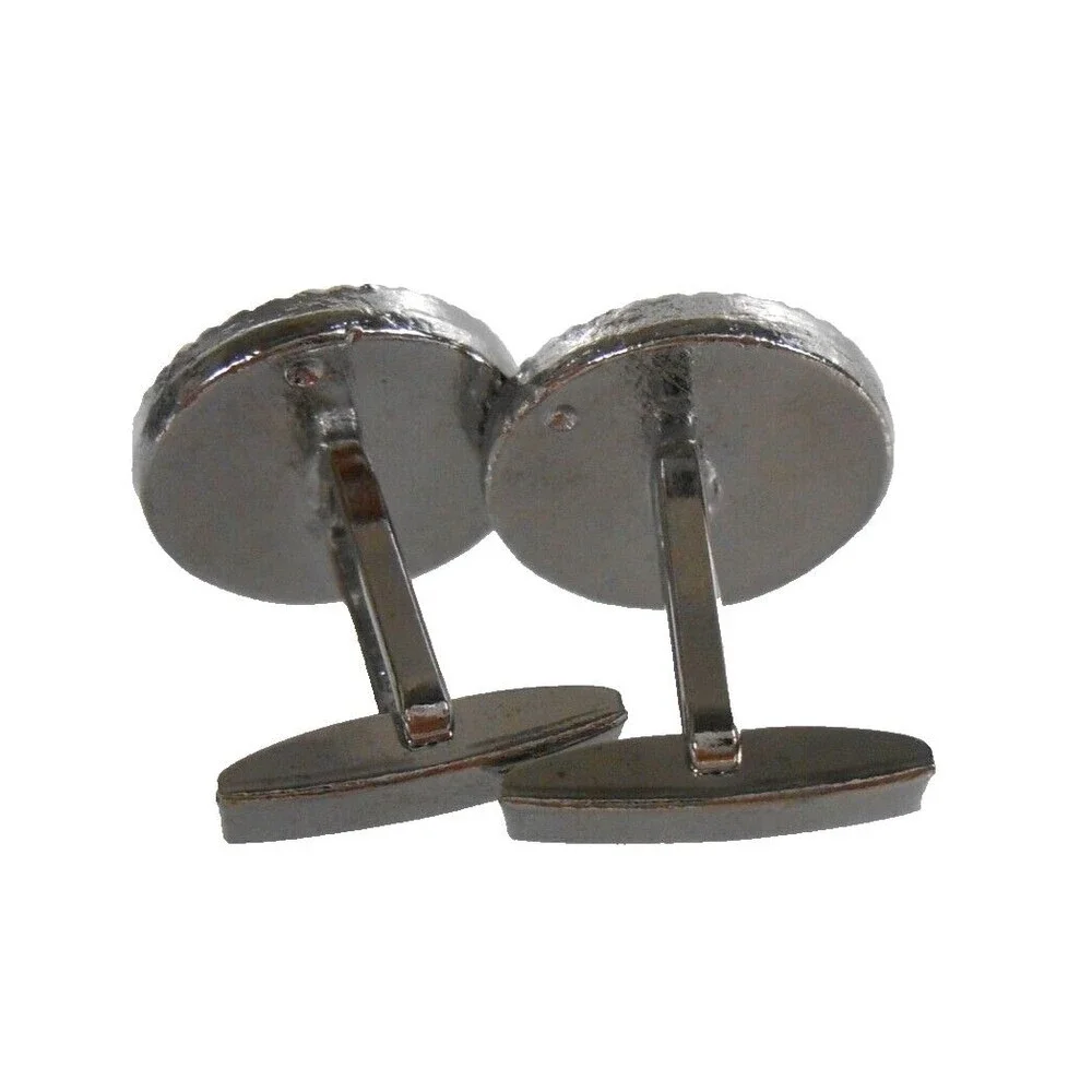 Vintage Grey Silvertone Round Mirror Cuff Links Pat Pending USA Men's Accessory